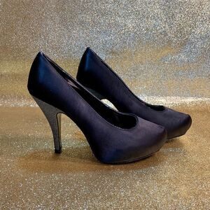 Black Satin Pump with 4” Silver Glitter Heel